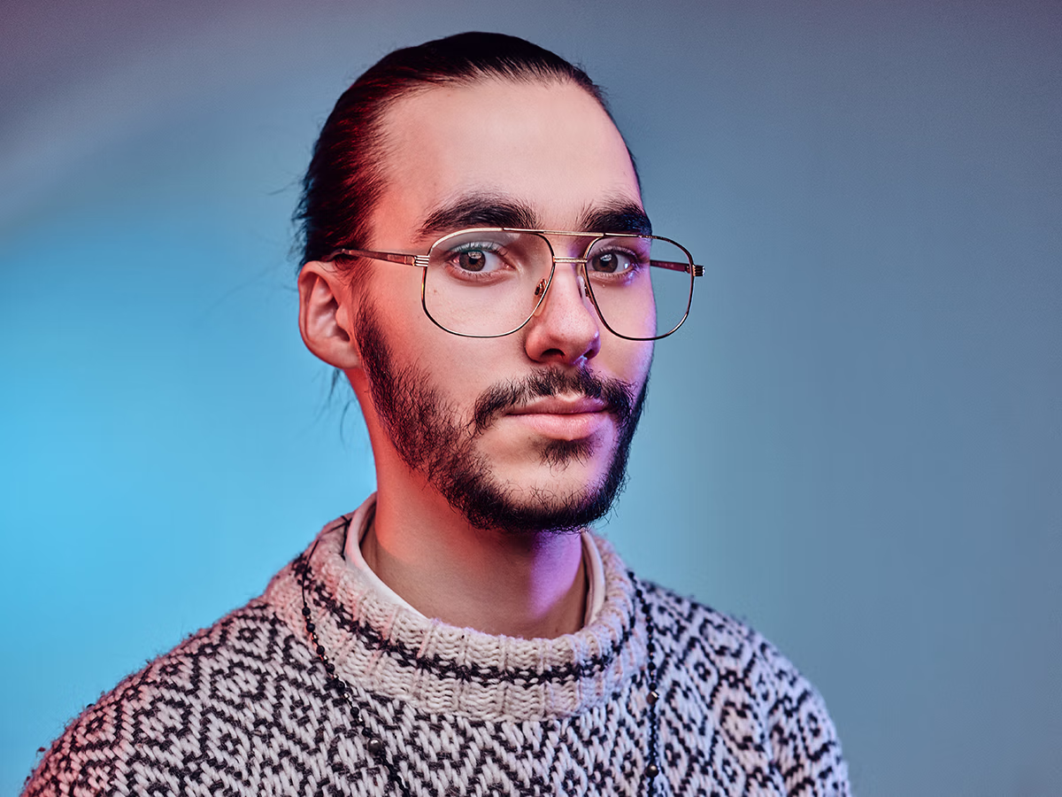 Creative professional AI generated headshot using the AI Magic Photo Booth Rental
