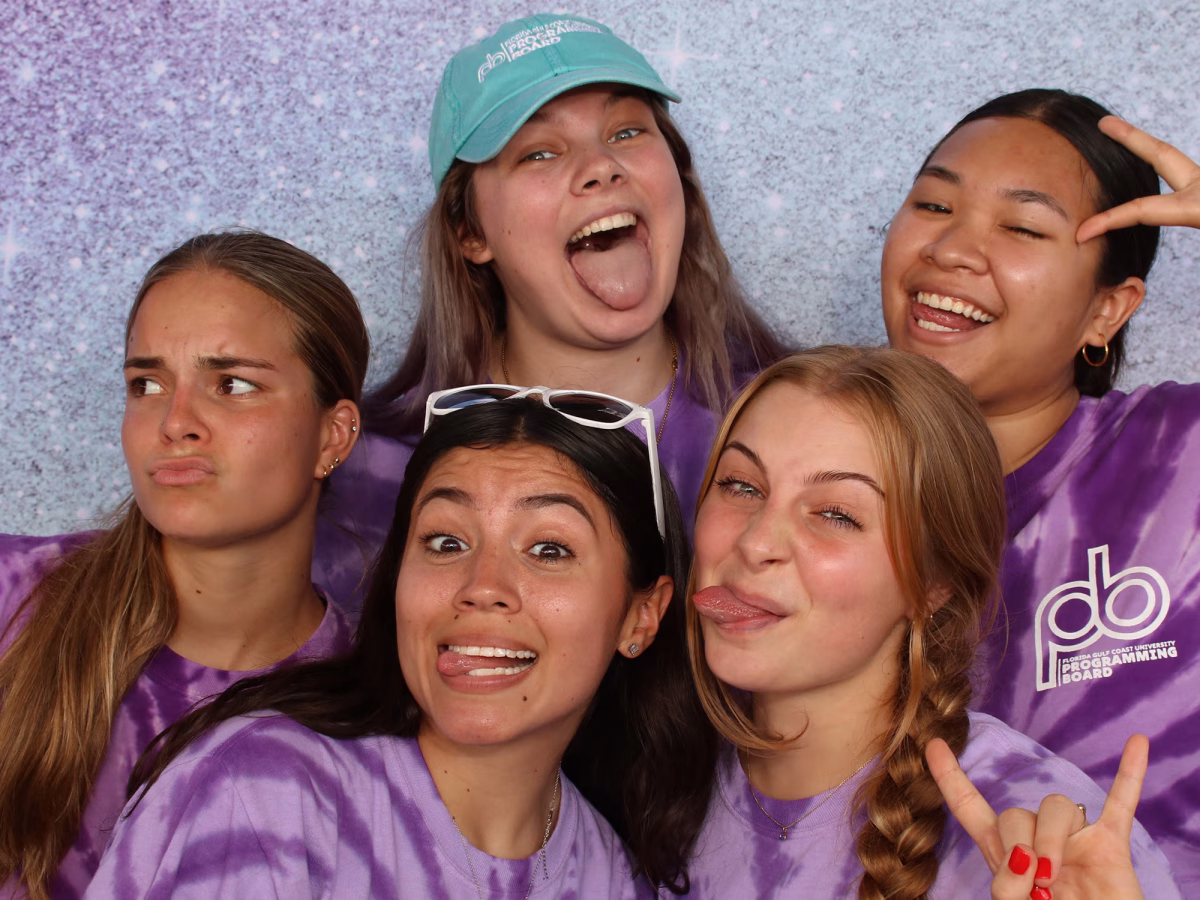 College students at FGCU Boba Tea Event in a school event photo booth rental from Photo Magic Events