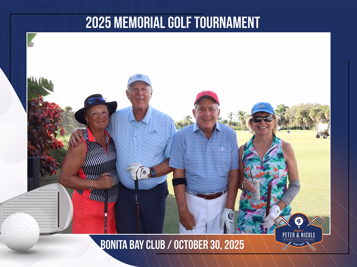 A group of golfers smiling in a roaming Photo Booth
